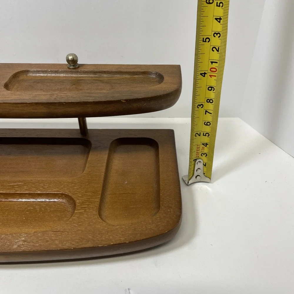 Vintage Mid Century Two Tiered Wood Valet 12